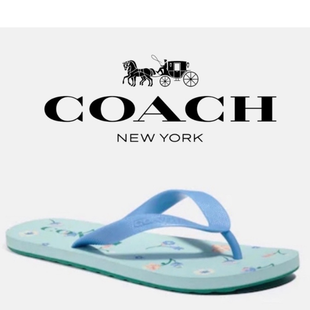 Coach Zak Floral Flip Flops; Light Teal; Floral Print Size 8B NWOT